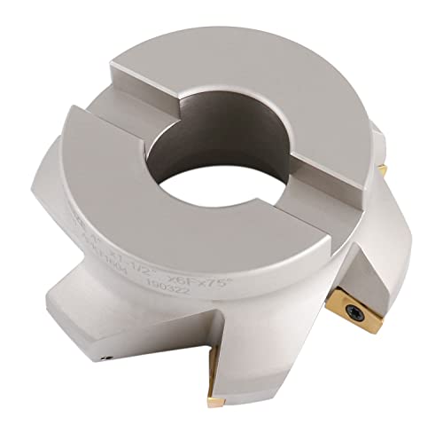 Accusize Industrial Tools 75 Degree Indexable Face Mill with 6 Pcs Apkt1604 Carbide Inserts, 4'' Cutting Diameter by 1-1/2'' Arbor Hole, 0028-2603 - size: 4"