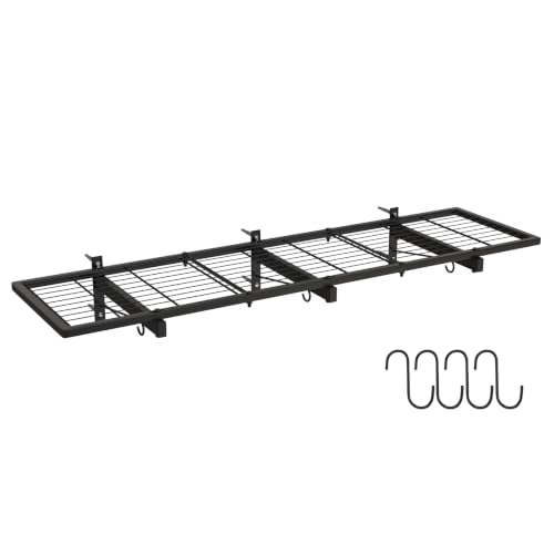 Garage Wall Shelves, 46"X12.5" Garage Shelving Wall Mounted, Heavy Duty Shelf Storage Rack with 4 Hooks, Black Organizer Floating Metal Shelf 160 LBS Capacity for Office, Basement, Laundry Room - size: A-1 PACK