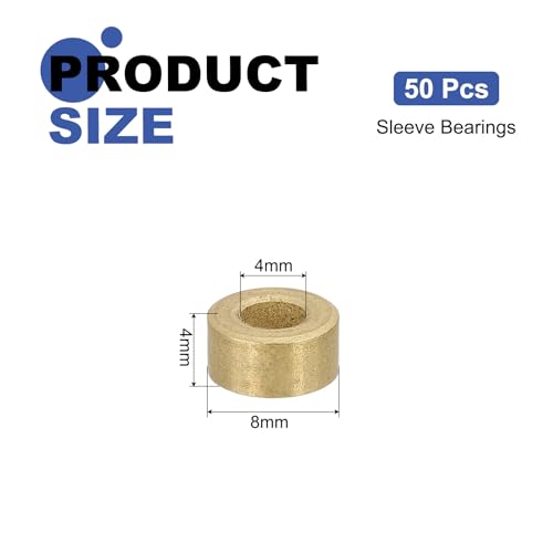 uxcell 50Pcs Sleeve Bearings, 4mm Bore x 8mm OD x 4mm Length, Self-Lubricating Sintered Bronze Bushings - size: 4mm Bore x 8mm OD x 4mm Length