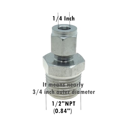 1 piece 1/4" Tube OD x 1/2" NPT Male Pipe Double Ferrule Compression Fitting Straight Adapter Connector 304 Stainless Steel,1000 Psi - size: 1/4"OD x 1/2"NPT, style: 1 piece