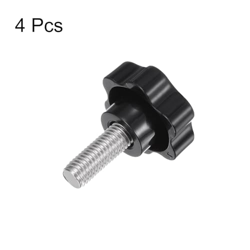 HARFINGTON 4pcs Star Knobs M12 x 30mm 304 Stainless Steel Threaded Stud 46mm Plastic 6-Star Head Hand Tightening Thumb Screw Clamping Jig Knob Handle, Black - size: M12 x 30mm x 46mm