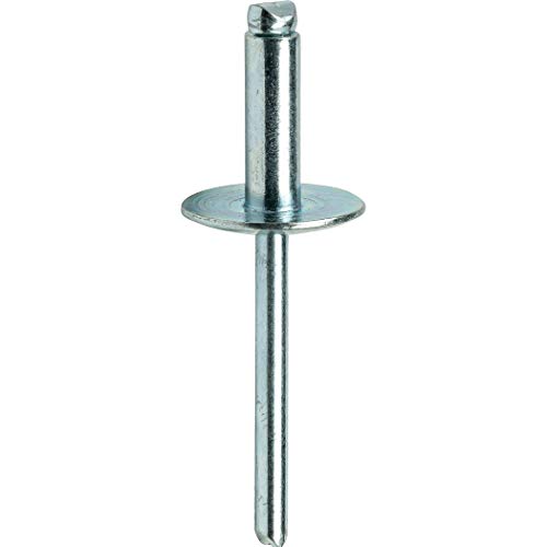 Fastenere Large Flange Pop Rivets - 5/32" x 1/4" (50 pcs) Heavy Duty, Open End, Steel Zinc, Corrosion-Resistant, High Tensile & Shear Strength, 5-4 Gap .188" - .250"