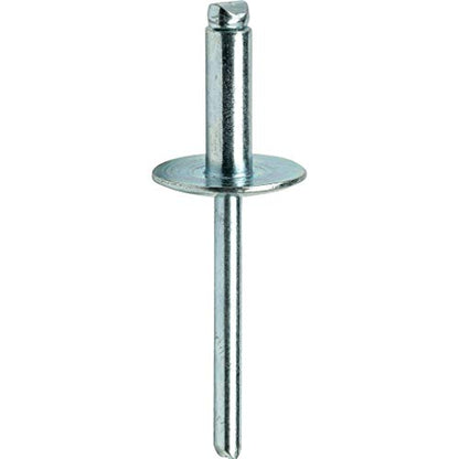 Fastenere Large Flange Pop Rivets - 5/32" x 1/4" (50 pcs) Heavy Duty, Open End, Steel Zinc, Corrosion-Resistant, High Tensile & Shear Strength, 5-4 Gap .188" - .250"