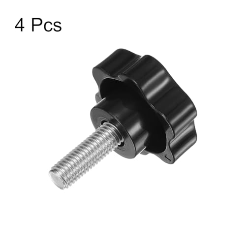 HARFINGTON 4pcs Star Knobs M10 x 30mm 304 Stainless Steel Threaded Stud 46mm Plastic 6-Star Head Hand Tightening Thumb Screw Clamping Jig Knob Handle, Black - size: M10 x 30mm x 46mm