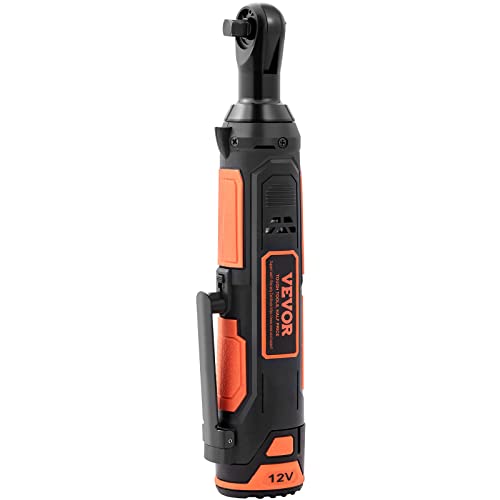 VEVOR 3/8" Cordless Electric Ratchet Wrench Set, 33 Ft-lbs 12V Power Ratchet Tool Kit with 45-Min Fast Charge, 2-Pack 2.0Ah Battery, Built-in LED Light, Variable Speed Trigger, 10 Sockets - size: 11.02 in, style: Standard