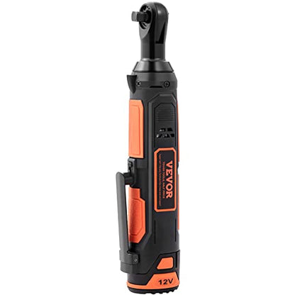 VEVOR 3/8" Cordless Electric Ratchet Wrench Set, 33 Ft-lbs 12V Power Ratchet Tool Kit with 45-Min Fast Charge, 2-Pack 2.0Ah Battery, Built-in LED Light, Variable Speed Trigger, 10 Sockets - size: 11.02 in, style: Standard