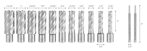 Accusize Industrial Tools HSS Annular Cutter, N2 - size: 7/16" to 1-1/16", 2" Cutting Depth, style: Styling Strong Case