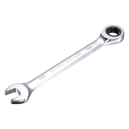 uxcell 1/2 Inch Ratcheting Combination Wrench SAE 72 Teeth 12 Point Ratchet Box Ended Spanner Tools, Cr-V - size: 1/2"