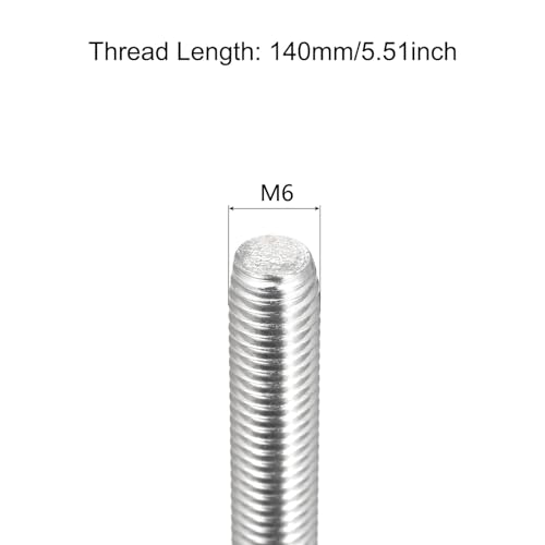 TOP-VIGOR 5Pcs M6-1.0 x 140mm Length Fully Threaded Rod, 304 Stainless Steel Right Hand Threaded Rods, Fully Studding Rod Bar for Anchor Bolts, Clamps, Hangers and U-Bolts - size: M6x140mm, 5pc