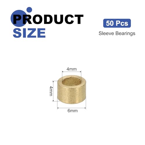 uxcell 50Pcs Sleeve Bearings, 4mm Bore x 6mm OD x 4mm Length, Self-Lubricating Sintered Bronze Bushings - size: 4mm Bore x 6mm OD x 4mm Length