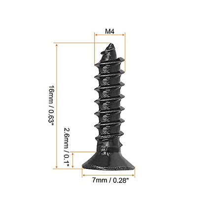 uxcell M4 x 16mm Wood Screws Phillips Flat Head Carbon Steel Self Tapping Screws Black 200pcs - size: M4 x 16mm