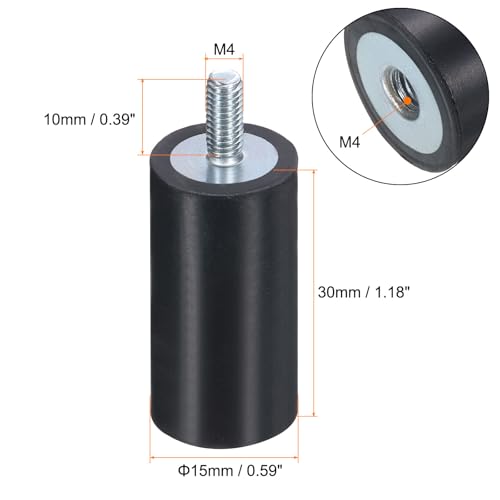uxcell 6pcs M4x10mm Rubber Isolator Mounts with Studs 15x30mm - size: VD-D15*H30, M4*10