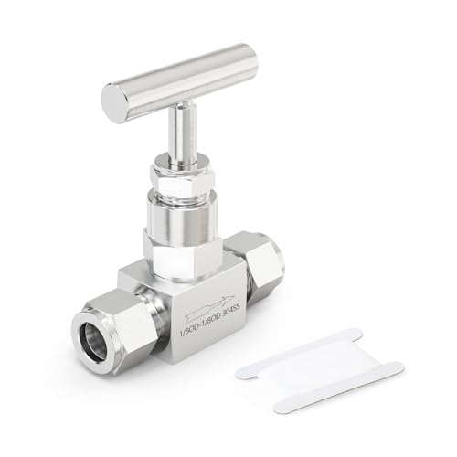 TAISHER 1PCS 304 Stainless Steel High Pressure Straight Needle Valve 1/8" Tube OD x 1/8" Tube OD For Flow Control Water Gas Oil - size: 1/8" OD