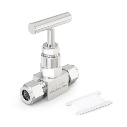TAISHER 1PCS 304 Stainless Steel High Pressure Straight Needle Valve 1/8" Tube OD x 1/8" Tube OD For Flow Control Water Gas Oil - size: 1/8" OD