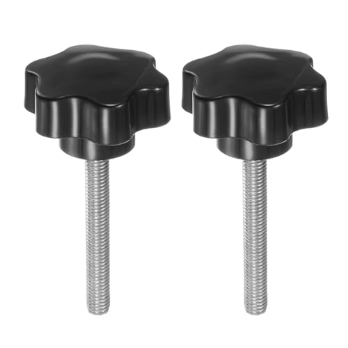 HARFINGTON 2pcs Star Knobs M8 x 60mm 304 Stainless Steel Threaded Stud 46mm Plastic 6-Star Head Hand Tightening Thumb Screw Clamping Jig Knob Handle, Black - size: M8 x 60mm x 46mm