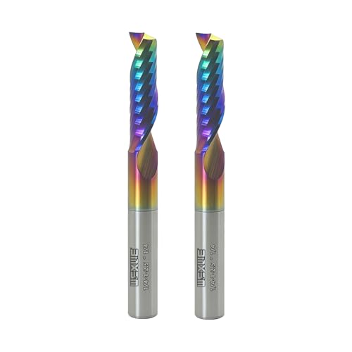 Tools Solid Carbide CNC Spiral Single Flute End Mill - for Acrylic Plate Aluminum, Wood, Plastic, Brass, Copper Cutting - 1/4 Diameter 1/4" Shank 2.5" Length,1 Flute (1/4-1-2.5" 2PCS) - size: 1/4-1-2.5" 2PCS