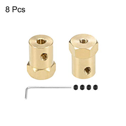 uxcell Hex Coupler 4mm Bore Motor Hex Brass Shaft Coupling Flexible Connector for Car Wheels Tires Shaft Motor 8pcs - size: 4mm