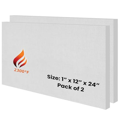 2 Pack Ceramic Fiber Board, 1" Thick x 12" x 24", Fireproof Board - size: 1" x 12" x 24" / 2 PCS