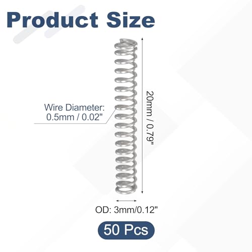 uxcell 50Pcs 304 Stainless Steel Compression Springs,0.5mmWD, 3mm ODx20mm L - size: 3mmx20mm