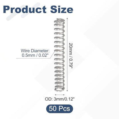 uxcell 50Pcs 304 Stainless Steel Compression Springs,0.5mmWD, 3mm ODx20mm L - size: 3mmx20mm