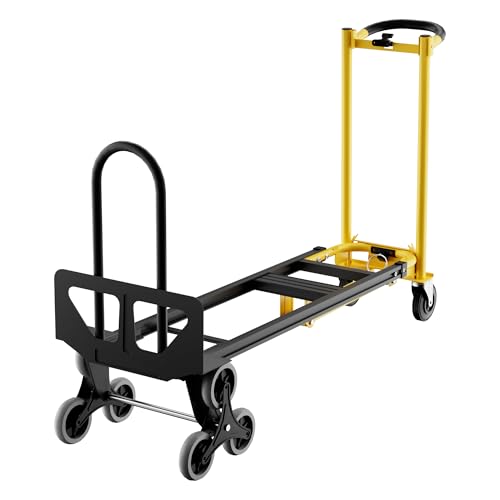 3-in-1 Heavy Duty Convertible Hand Truck, 800 Lbs Capacity Dolly Cart, Aluminum Dolly Hand Truck with Stair Climber Wheels, Stair Climbing Cart for Warehouse Transport & Moving(Yellow+Black)