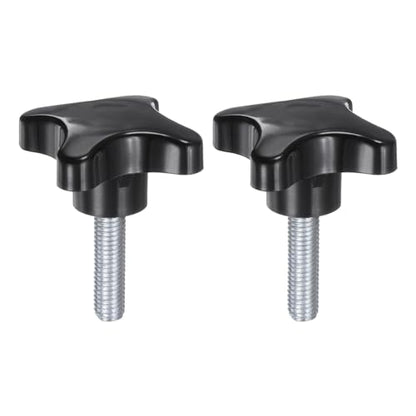 HARFINGTON 2pcs Star Knobs M10 x 35mm Male Thread Plastic 4-Star Stud Knob Hand Tightening Clamping Screw Replacement Threaded Handle, Black - size: M10 x 35mm