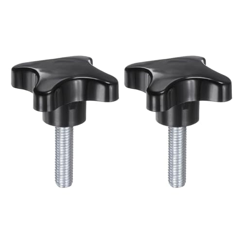 HARFINGTON 2pcs Star Knobs M10 x 35mm Male Thread Plastic 4-Star Stud Knob Hand Tightening Clamping Screw Replacement Threaded Handle, Black - size: M10 x 35mm