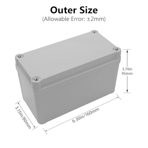 LeMotech Junction Box IP67 Waterproof Dustproof ABS Plastic Project Box for Electrical Outdoor Enclosure Gray 6.3 x 3.1 x 3.7 inch (160 x 80 x 95 mm),2 Pack - size: 6.3" x 3.1" x 3.7" (2pc)