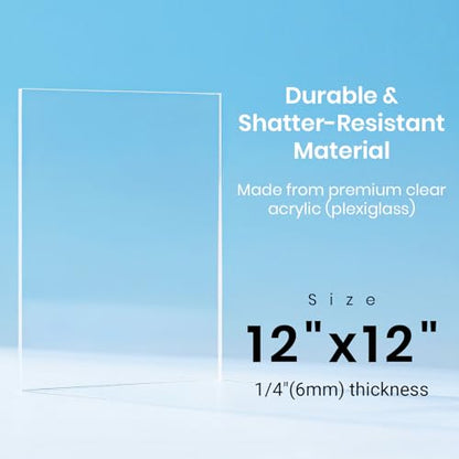 CALPALMY 12 x 12 x 1/4 inch Clear Cast Acrylic Plexiglass Sheet, 2-Pack - color: Clear (Laser Cut), size: 12x12", 1/4" Thick