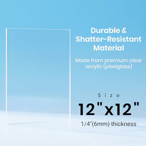 CALPALMY 12 x 12 x 1/4 inch Clear Cast Acrylic Plexiglass Sheet, 2-Pack - color: Clear (Laser Cut), size: 12x12", 1/4" Thick