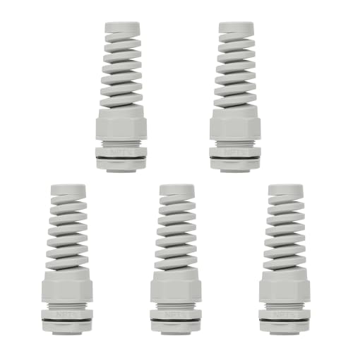 LeMotech 5Pcs NPT 3/4" IP68 Waterproof Cable Gland Flex Spiral Strain Relief Grey Nylon Joint with Gaskets for 13-18mm Wire Thread - color: Grey, size: NPT 3/4" (5-Pack)