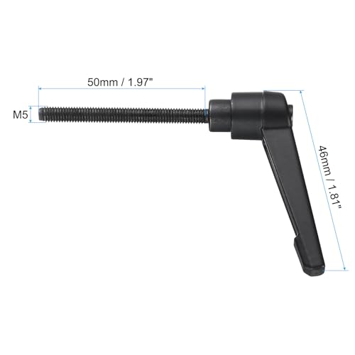 uxcell 5pcs Adjustable Clamping Lever Handle M5 x 50mm Metric Black Oxide Carbon Steel Male Threaded Stud Hand Knobs Ratchet Rotating Screw Handles Bolts with Locking Lever Black - size: M5 x 50mm