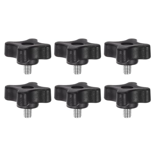 HARFINGTON 6pcs Star Clamping Knobs M6 x 8mm Metric Male Thread 32mm 4-Point Plastic Head Threaded Stud Knob Hand Tightening Thumb Screw Jig Handle, Black - size: M6 x 8mm x 32mm