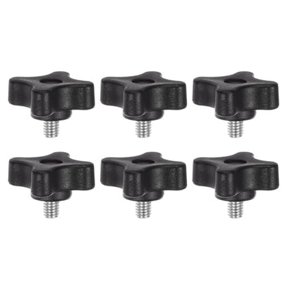 HARFINGTON 6pcs Star Clamping Knobs M6 x 8mm Metric Male Thread 32mm 4-Point Plastic Head Threaded Stud Knob Hand Tightening Thumb Screw Jig Handle, Black - size: M6 x 8mm x 32mm