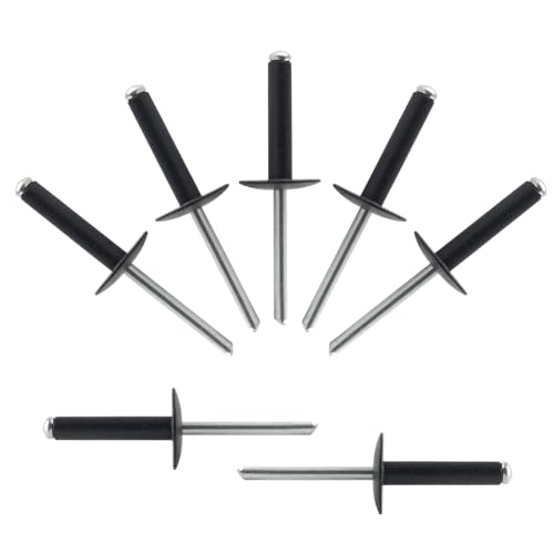 ALLCLEAN (80 pcs) 3/16 * 1" Large Flange Open End Black Aluminum Blind Rivets,4.8 * 25 Pop Blind Rivet - color: Black, size: 3/16"*1"