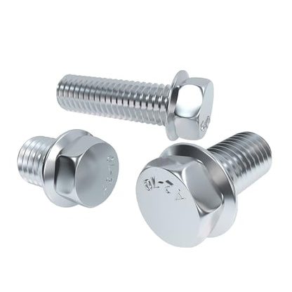 Flange Hex Bolts, ROARADE 304 Stainless Steel 18-8, Serrated Flange Head, Hex Head Screws, SAE & Metric Coarse Thread (3/8"-16, Thread Length 2”) 6pcs - size: Thread length 2”