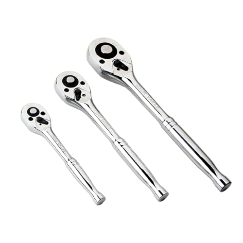 ZIMISI 3PCS Ratchet Wrenches Set, 24-Tooth 1/4" 3/8" 1/2" Drive Socket Wrench, Full Polished Quick-Release Reversible Socket Set for Tight Spaces, Universal Car Repair Accessories (Smooth handle)