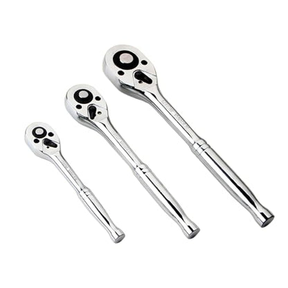 ZIMISI 3PCS Ratchet Wrenches Set, 24-Tooth 1/4" 3/8" 1/2" Drive Socket Wrench, Full Polished Quick-Release Reversible Socket Set for Tight Spaces, Universal Car Repair Accessories (Smooth handle)