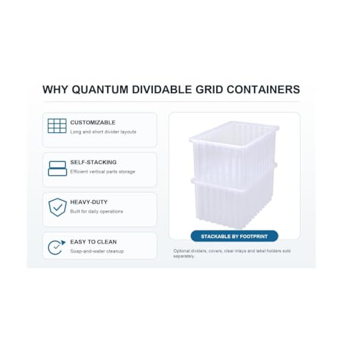 Quantum Storage DG92035 Dividable Grid Heavy Duty Part Organizer Bins - 16-1/2" x 10-7/8" x 3-1/2" - 12 Pack - color: Gray