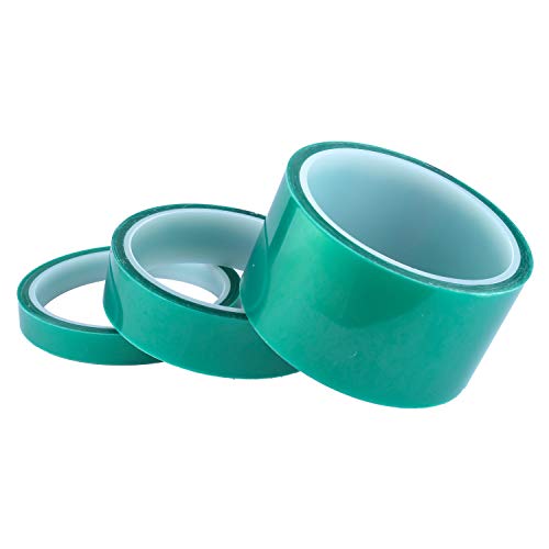 3-Pack Green Polyester Hi-Temp Masking Tape Multi-Sized Value Bundle;1/2 inches,1 inches & 2 inches PET Tape with Silicone Adhesive,Ideal for Painting,Powder Coating,Anodizing,Circuit Boards - size: 3 Roll X 1/2 inches+1 inches+2 inches