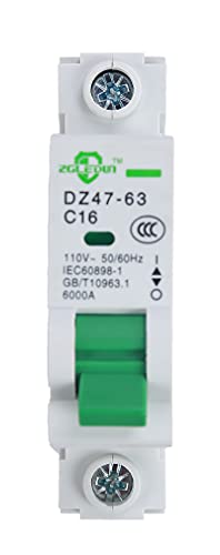 AC Miniature Circuit Breaker, 1 Pole 16 Amp, 120/240VAC, 6kA Din Rail Mount Breaker with Thermal Magnetic Trip, DZ47-63 C16 1P, AC Solar MCB - color: 1 Pole, size: 16 A