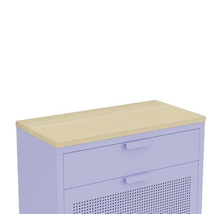 3-Tier Shoe Cabinet with Wood Top and Metal Frame, with Legs, Multi-Functional Metal and Wood Cabinet, Multi-Level Space, Easy Assembly for Home, Entryway, Hallway Purple - color: Lilac, style: Cabinet-40"H-YD