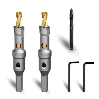 Metal Hole Saw 1/2''(13mm) 2Pcs Set Heavy Duty Tungsten Carbide Tipped Hole Cutters Set with a nitrided Step Drill and L-flench, for Steel Iron,Aluminum,Stainless stell,Plastic - size: 1/2''(13mm)-2PCS