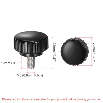 uxcell 6pcs Knurled Clamping Knobs M5 x 10mm Metric 304 Stainless Steel Male Thread Thumb Screw on Type 22mm Plastic Round Head Threaded Hand Bolt Stud Knobs Black - size: M5 x 10mm x 22mm