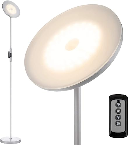JOOFO LED Torchiere Floor Lamp with Remote, Stepless Dimmable, Silver - color: Platinum Silver
