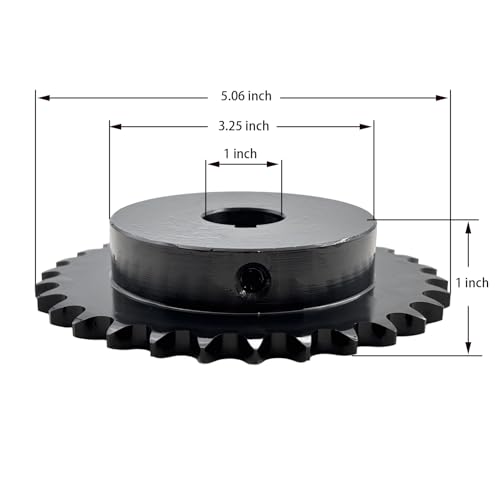 #40 Roller Chain Sprocket Type B 1 inch Bore 30 Tooth, Hardened Antirust 1045 Steel Drive Sprockets 40B30-1