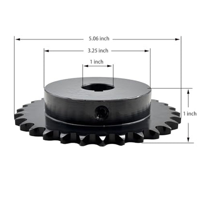 #40 Roller Chain Sprocket Type B 1 inch Bore 30 Tooth, Hardened Antirust 1045 Steel Drive Sprockets 40B30-1