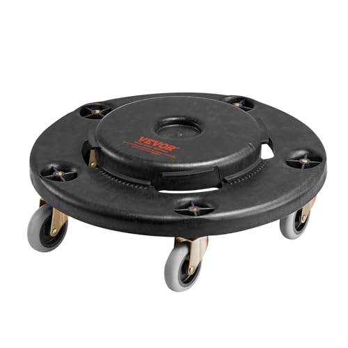 VEVOR Trash Can Dolly, Fit 20, 32, 44, 55 Gallon Containers, Round Trash Can Roller Base with 4 Lockable Wheels, 500lbs Weight Capacity, Heavy Duty Barrel Dolly, Multi-Functional Rolling Cart
