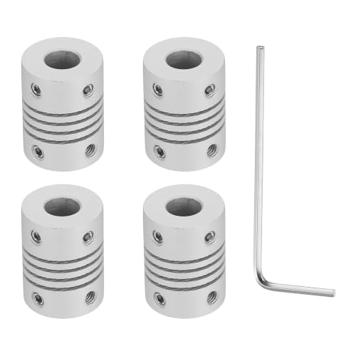 Flexible Shaft Coupling(3mm|6.35mm): 4 Pcs Silver Aluminum Alloy - color: Silver, size: 3mm x 6.35mm (15mm OD, 25mm L)