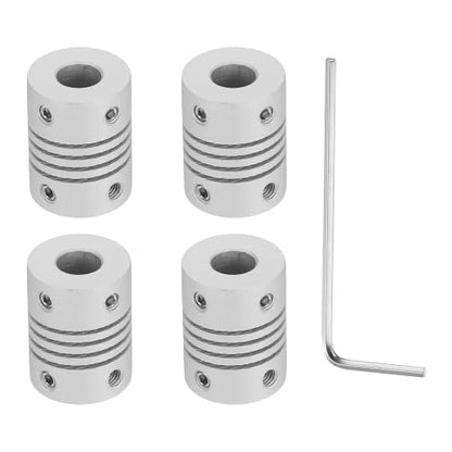 Flexible Shaft Coupling(3mm|6.35mm): 4 Pcs Silver Aluminum Alloy - color: Silver, size: 3mm x 6.35mm (15mm OD, 25mm L)